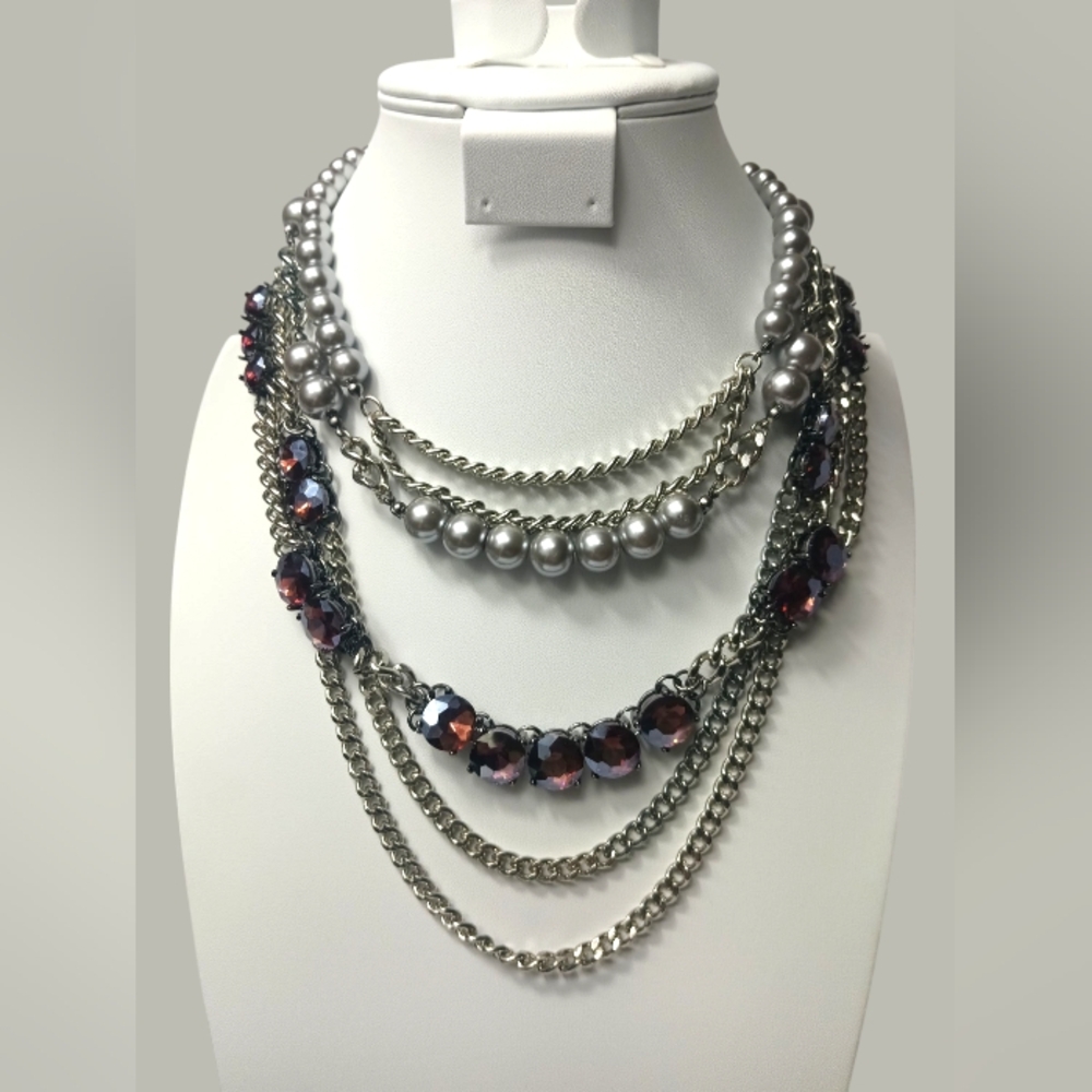 RSVP Purple Crystal Faux Pear Layered Necklace